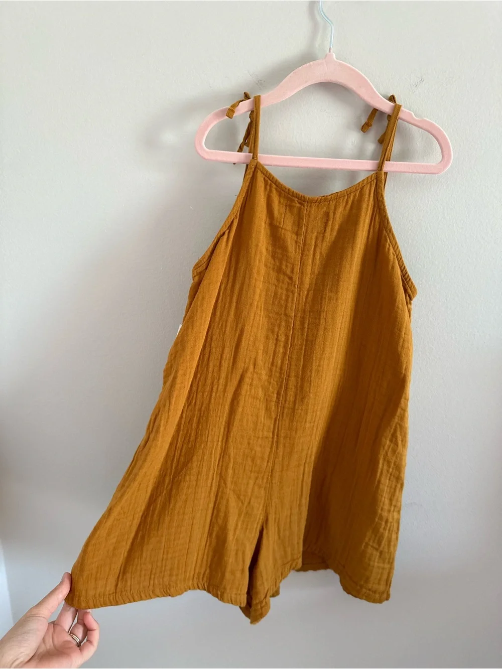 Old Navy Girl’s Mustard Tie-Shoulder Romper with Pockets NWT